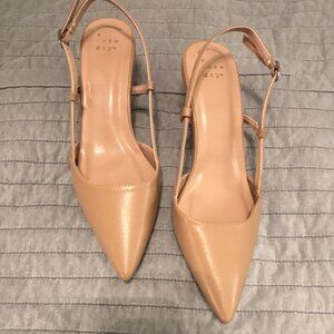 A New Day Beige Slingback Pointed Toe Heels Ankle Strap Buckle Synthetic Women